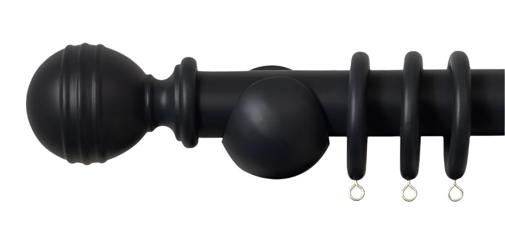 Laura Ashley 35mm Black Wooden Curtain Pole Ribbed Ball Finial