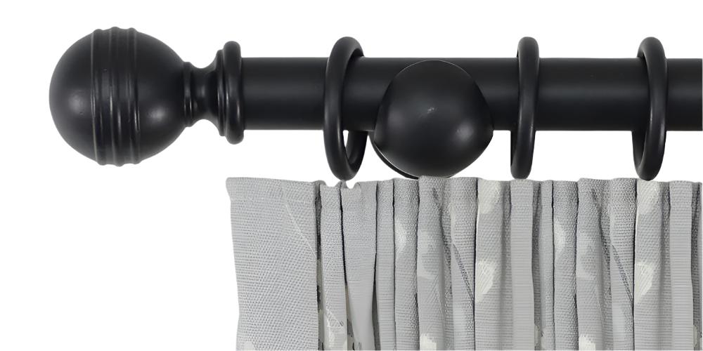 Laura Ashley 35mm Black Wooden Curtain Pole Ribbed Ball Finial