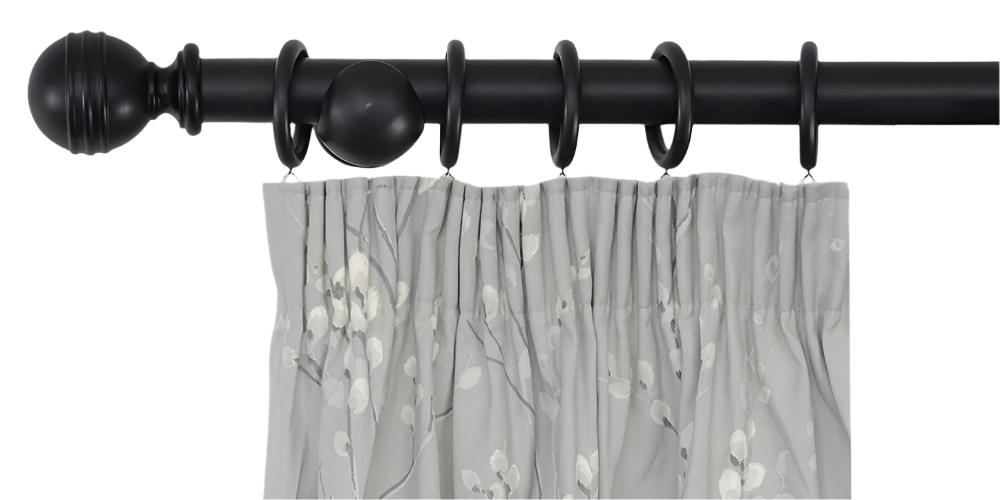 Laura Ashley 35mm Black Wooden Curtain Pole Ribbed Ball Finial