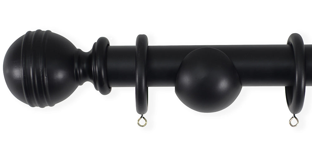 Laura Ashley 35mm Black Wooden Curtain Pole Ribbed Ball Finial