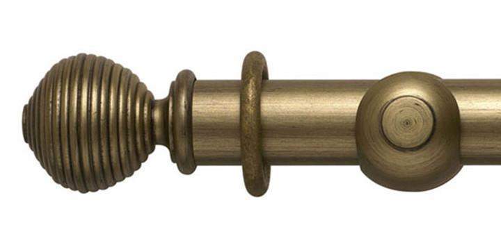 Hallis Modern Country 55mm Gold on Black Pole Ribbed Ball finial - Curtain Poles Emporium