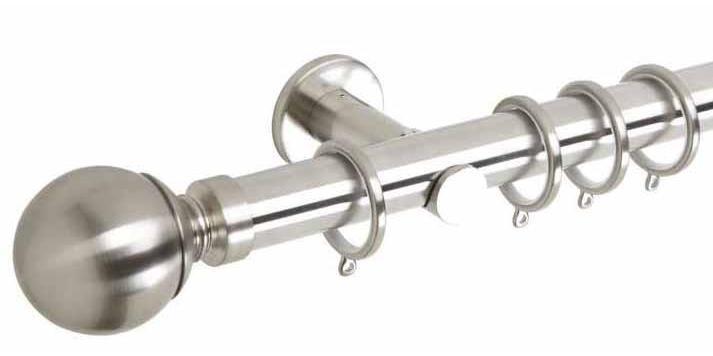 Hallis Neo Original 35mm Stainless Steel Effect Curtain Pole Ball Finial Cylinder Bracket - Curtain Poles Emporium