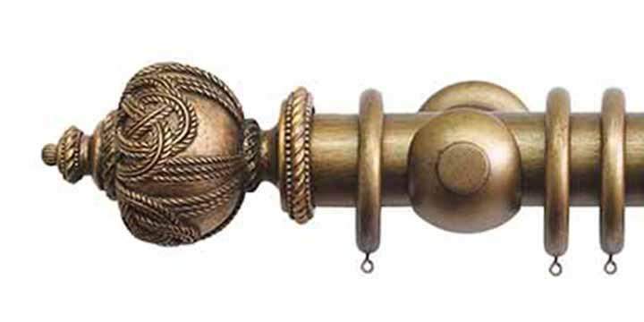 Jones Grande 63mm Antique Gold Curtain Pole Rope Finial - Curtain Poles Emporium