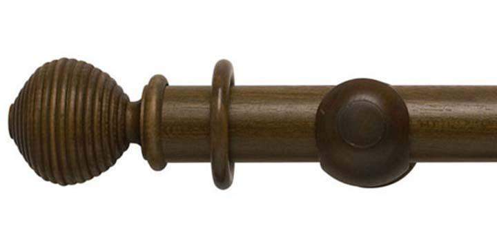 Modern Country 45mm Dark Oak Curtain Pole Ribbed Ball Finial - Curtain Poles Emporium